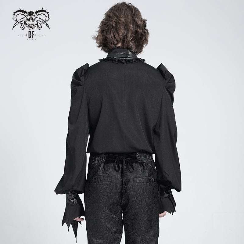 DEVIL FASHION Men's Gothic Stand Collar Puff Sleeved Batlike Shirt