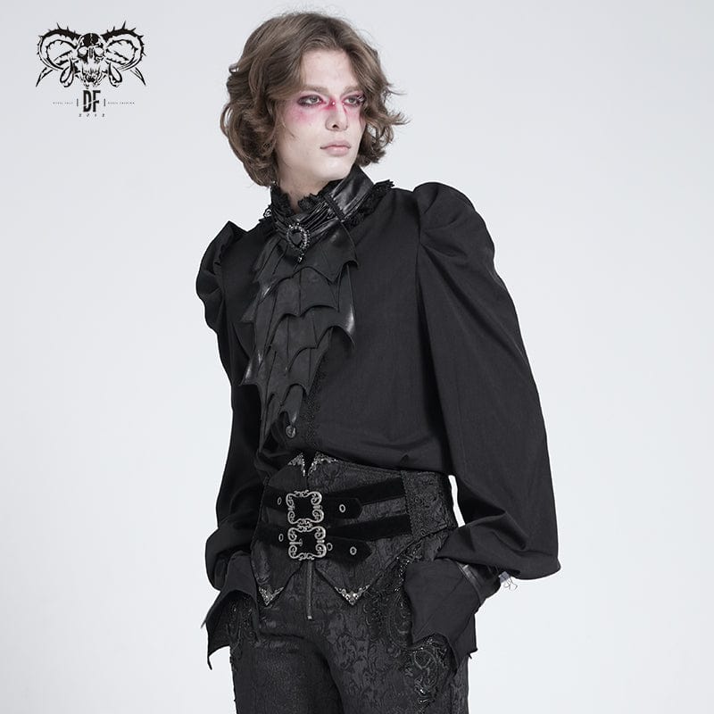 DEVIL FASHION Men's Gothic Stand Collar Puff Sleeved Batlike Shirt