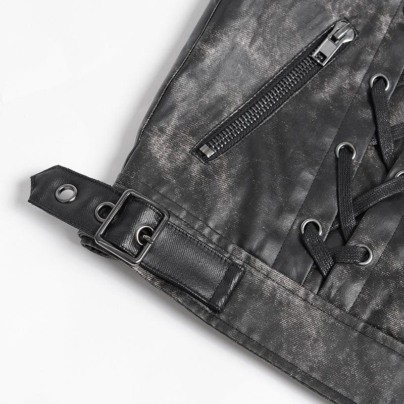 DEVIL FASHION Men's Gothic Stand Collar Strappy Splice Waistcoat