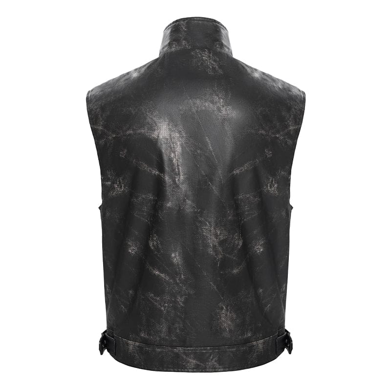DEVIL FASHION Men's Gothic Stand Collar Strappy Splice Waistcoat