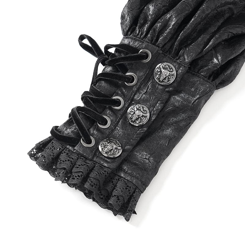 DEVIL FASHION Men's Gothic Strappy Puff Sleeved Lace Hem Shirt