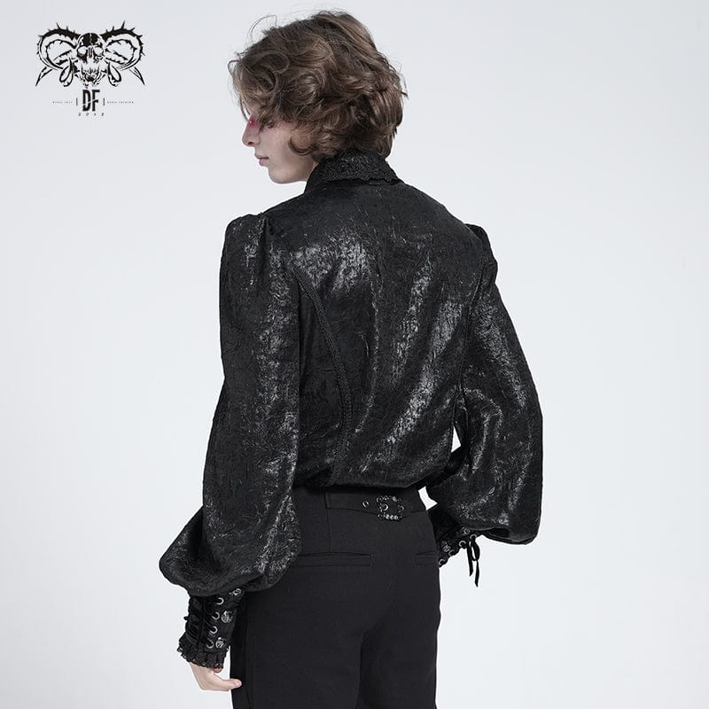 DEVIL FASHION Men's Gothic Strappy Puff Sleeved Lace Hem Shirt