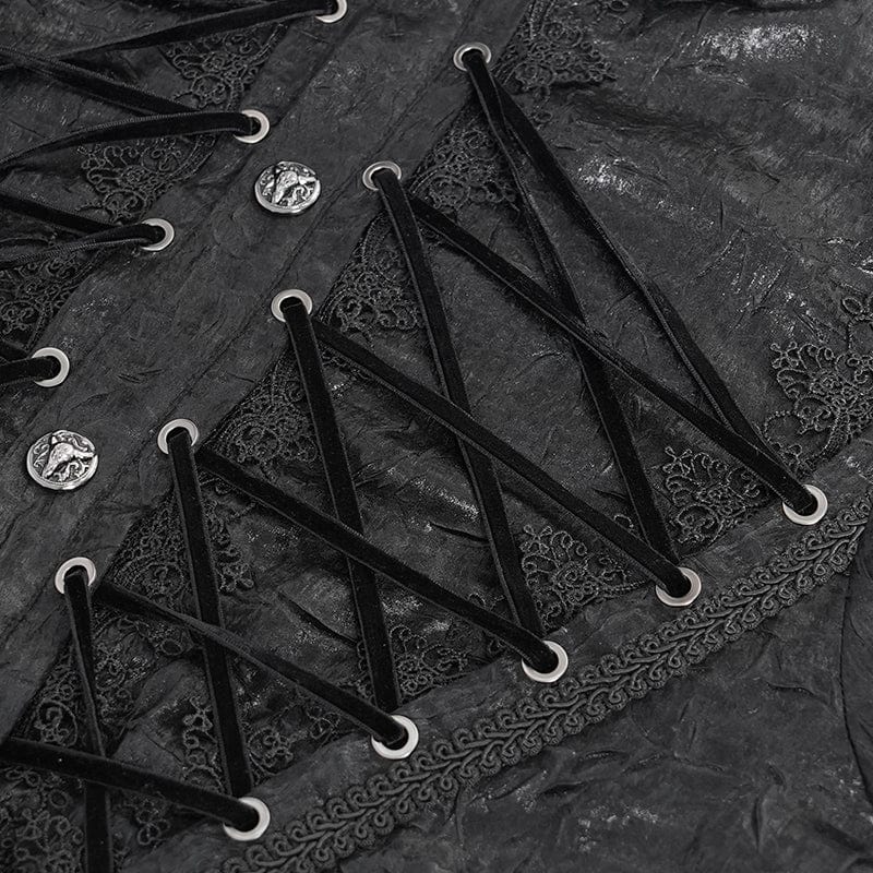 DEVIL FASHION Men's Gothic Strappy Puff Sleeved Lace Hem Shirt