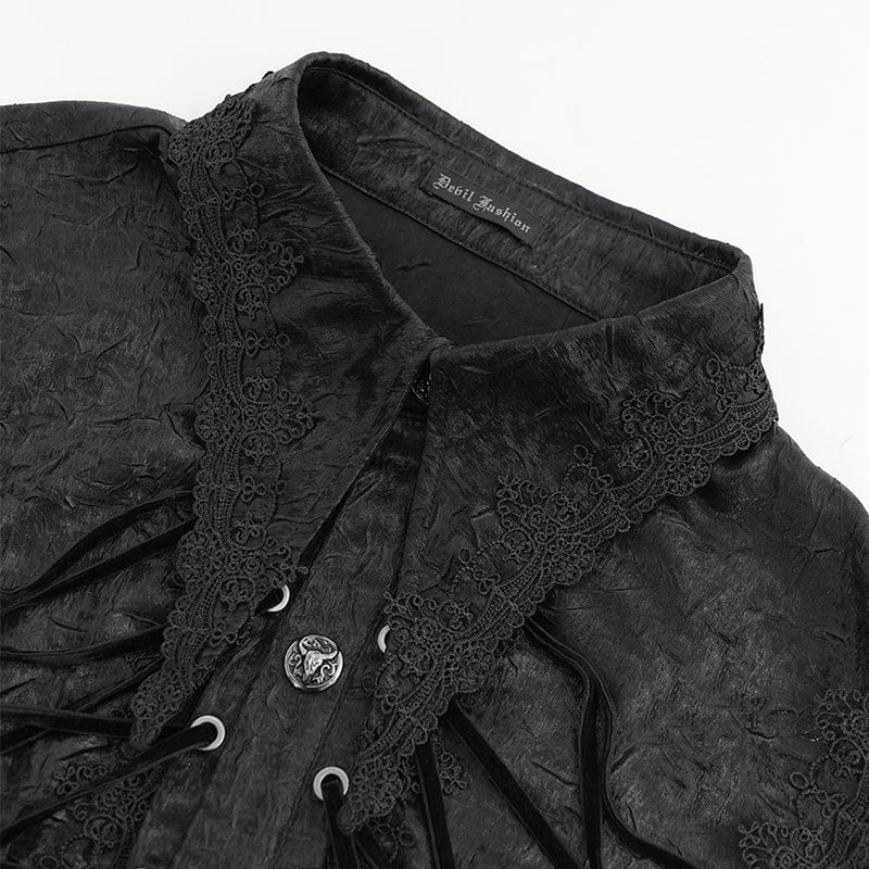 DEVIL FASHION Men's Gothic Strappy Puff Sleeved Lace Hem Shirt