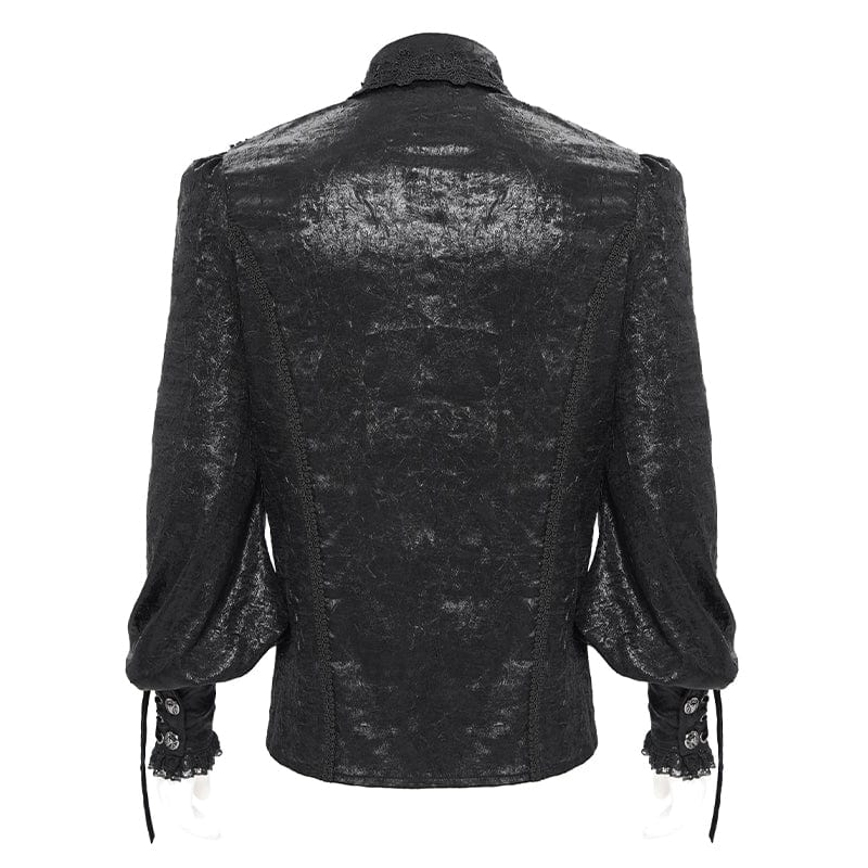 DEVIL FASHION Men's Gothic Strappy Puff Sleeved Lace Hem Shirt