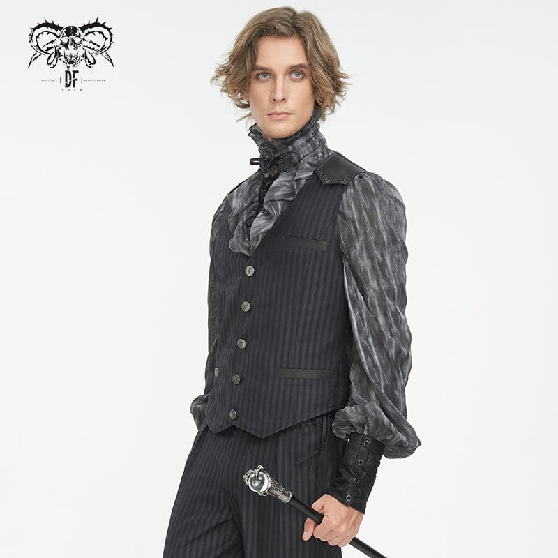 DEVIL FASHION Men's Gothic Striped Faux Leather Splice Vest