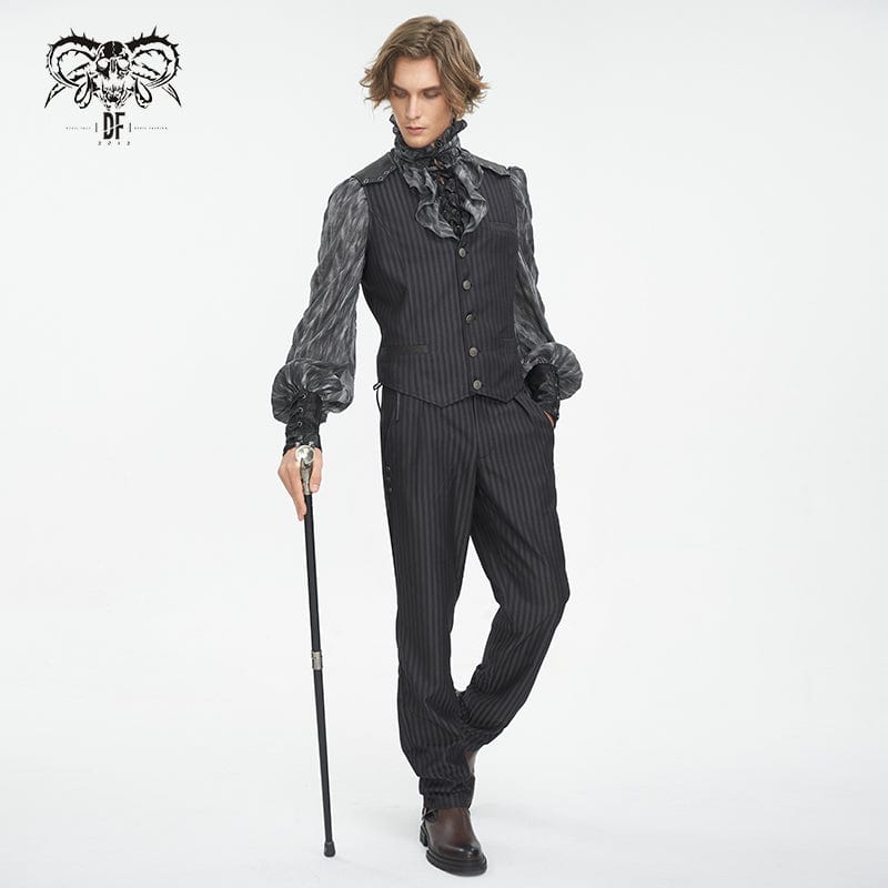 DEVIL FASHION Men's Gothic Striped Faux Leather Splice Vest