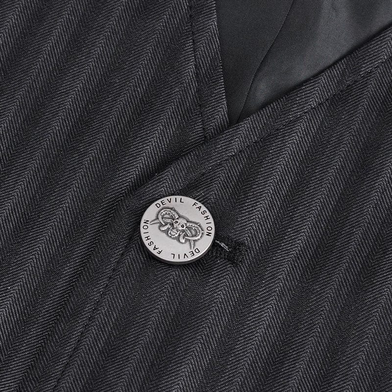 DEVIL FASHION Men's Gothic Striped Faux Leather Splice Vest