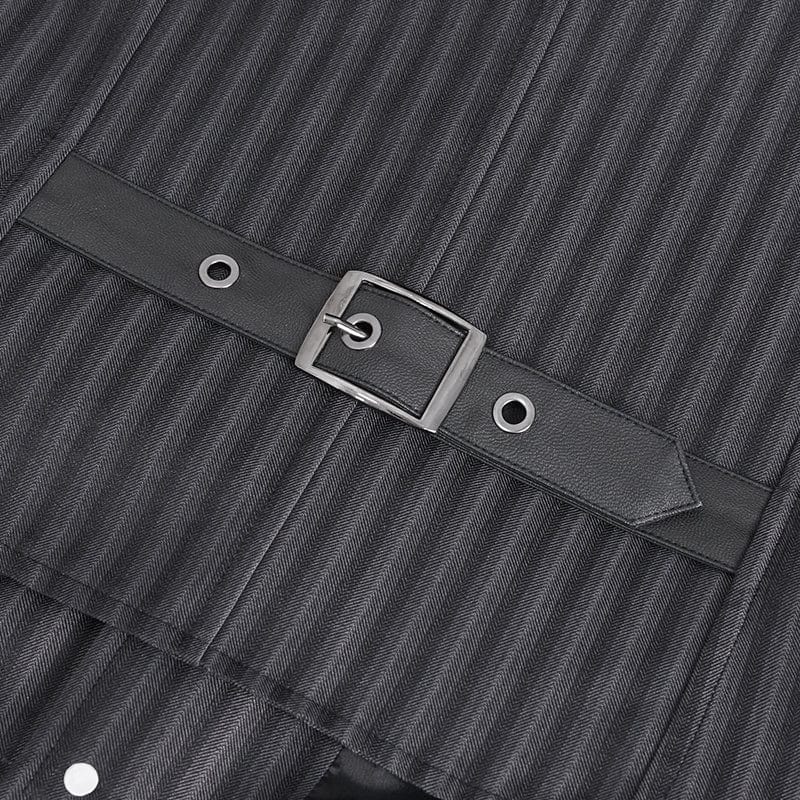 DEVIL FASHION Men's Gothic Striped Faux Leather Splice Vest