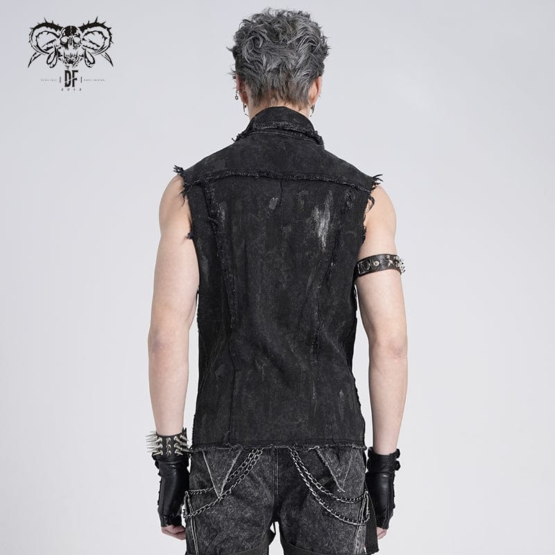 DEVIL FASHION Men's Gothic Studded Lace-up Distressed Vest
