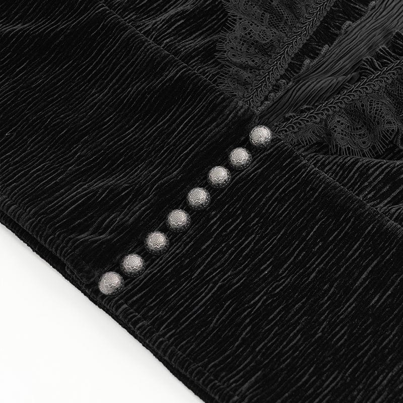 DEVIL FASHION Men's Gothic V-neck Ruffled Lace Splice Shirt Black