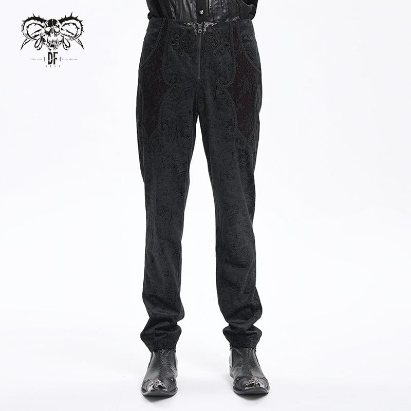 DEVIL FASHION Men's Gothic Zip Floral Branded Trousers