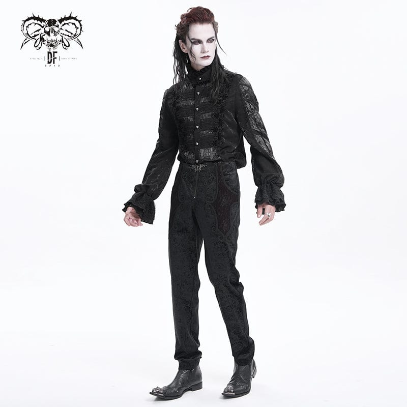 DEVIL FASHION Men's Gothic Zip Floral Branded Trousers