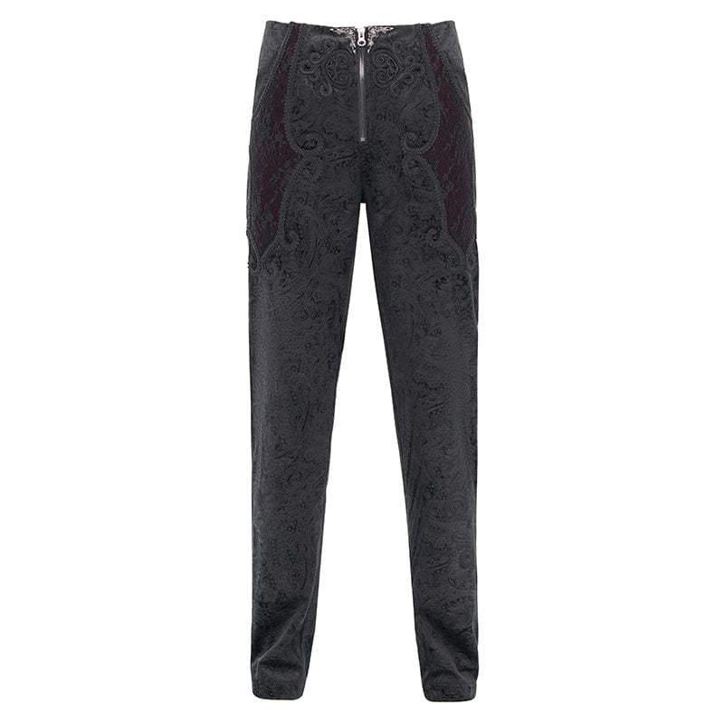 DEVIL FASHION Men's Gothic Zip Floral Branded Trousers