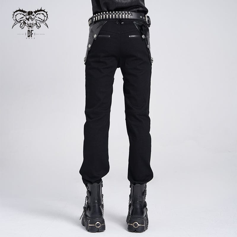 DEVIL FASHION Men's Punk Armor Patent Leather Splice Pants
