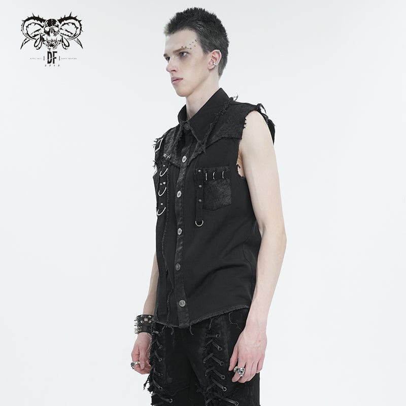 DEVIL FASHION Men's Punk Buckle Splice Unedged Vest