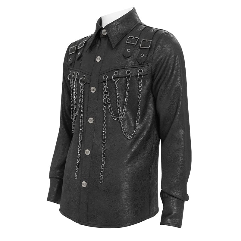 DEVIL FASHION Men's Punk Buckle Strap Chained Shirt