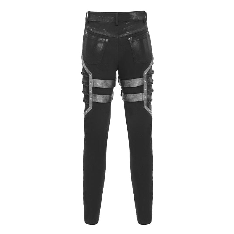 DEVIL FASHION Men's Punk Buckle Strap Pleated Pants