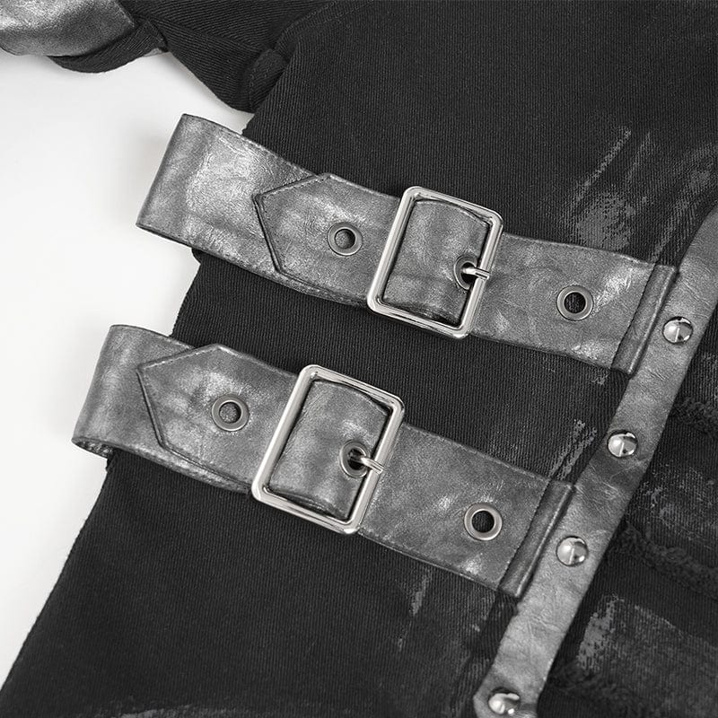 DEVIL FASHION Men's Punk Buckle Strap Pleated Pants