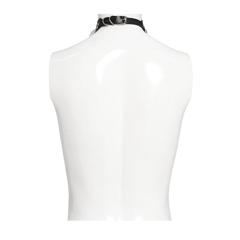 DEVIL FASHION Men's Punk Buckle Strap Ring&Chain Necktie Choker