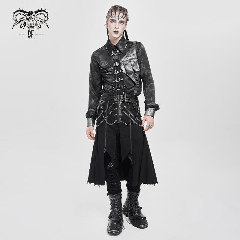 DEVIL FASHION Men's Punk Buckle Strap Ring&Chain Necktie Choker