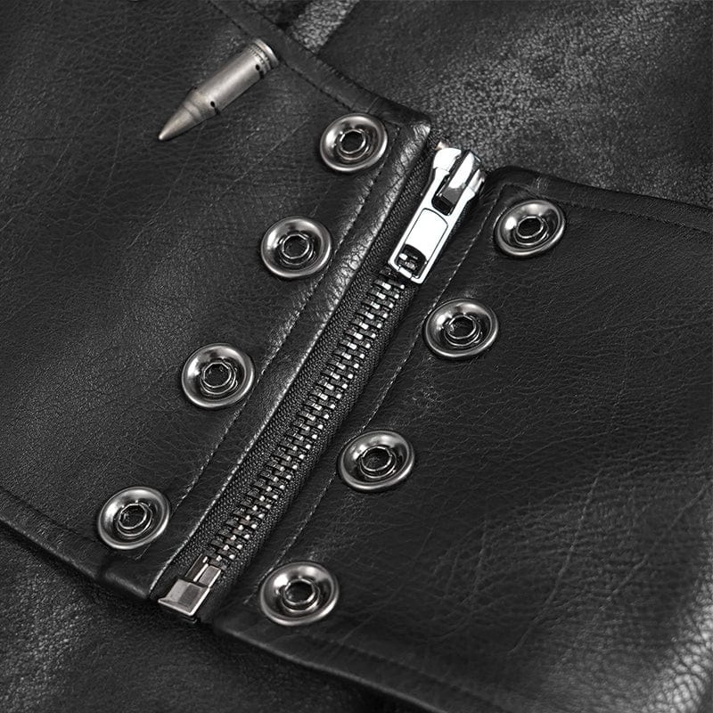 DEVIL FASHION Men's Punk Buckle-up Stand Collar Studded Coat