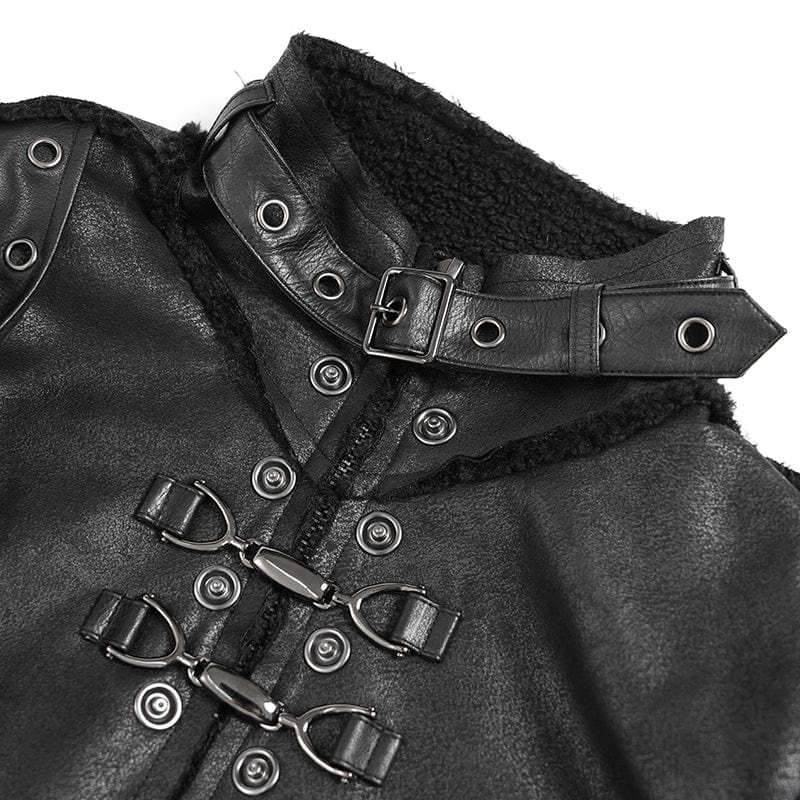 DEVIL FASHION Men's Punk Buckle-up Stand Collar Studded Coat