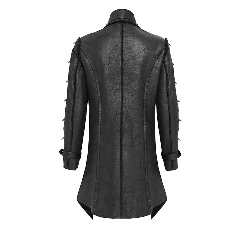DEVIL FASHION Men's Punk Buckle-up Stand Collar Studded Coat