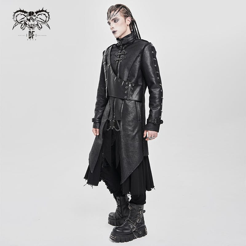 DEVIL FASHION Men's Punk Buckle-up Stand Collar Studded Coat