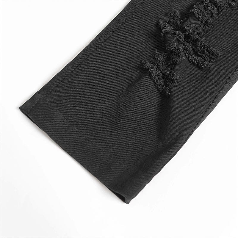 DEVIL FASHION Men's Punk Buckle-up Strap Ripped Pants