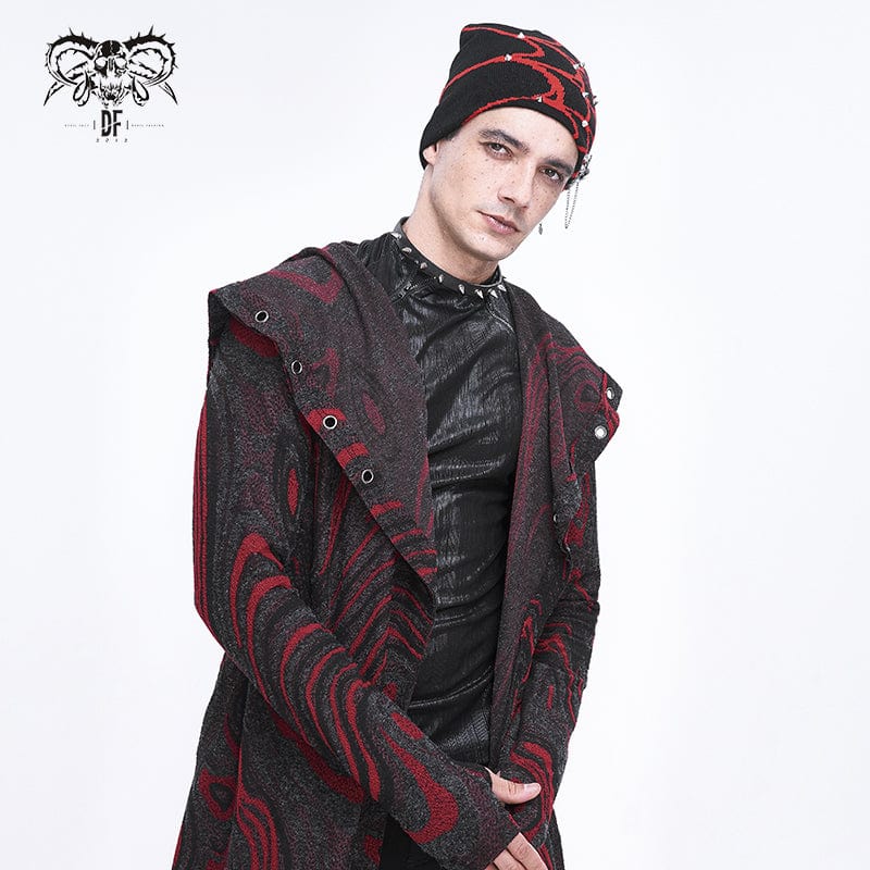 DEVIL FASHION Men's Punk Contrast Color Spider Web Knitted Beanie Red