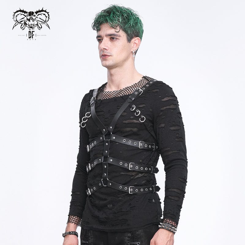 DEVIL FASHION Men's Punk Crossed Buckle Faux Leather Harness