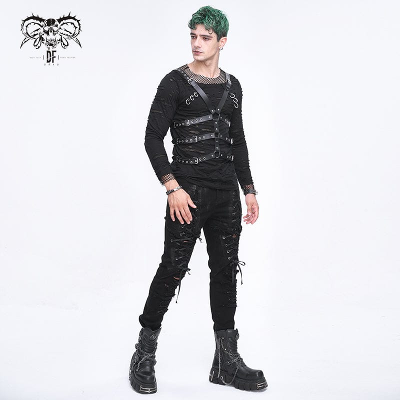 DEVIL FASHION Men's Punk Crossed Buckle Faux Leather Harness