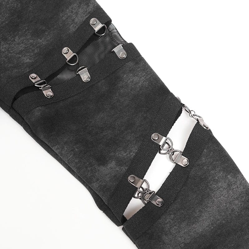 DEVIL FASHION Men's Punk Cutout Rivets Chained Shirt