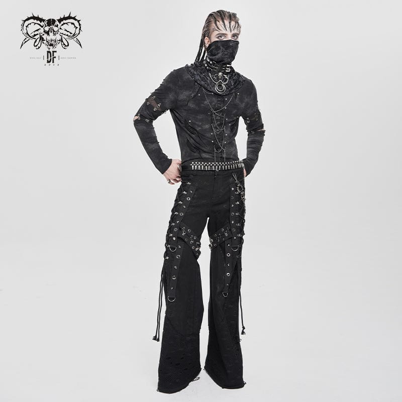 DEVIL FASHION Men's Punk Cutout Rivets Chained Shirt