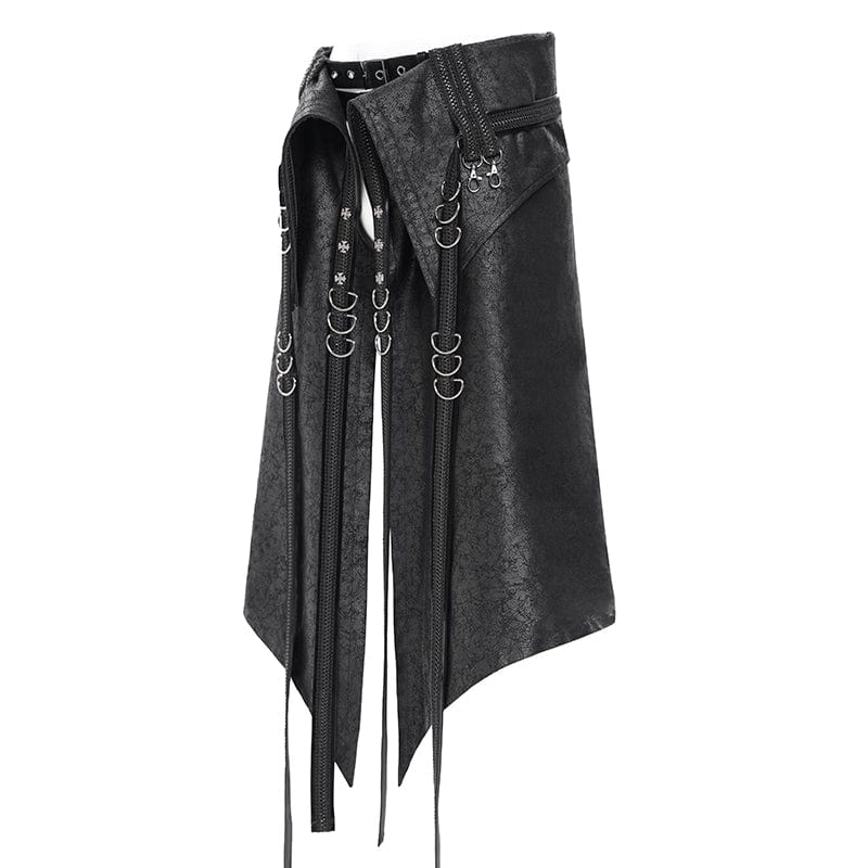 DEVIL FASHION Men's Punk D-ring Multi-zippered Buckle-up Skirt