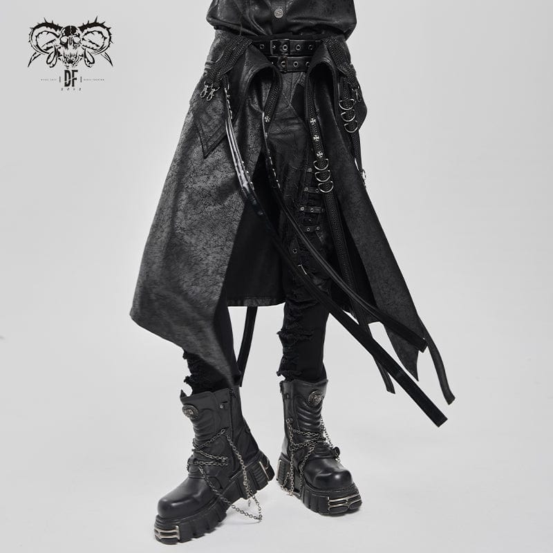 DEVIL FASHION Men's Punk D-ring Multi-zippered Buckle-up Skirt