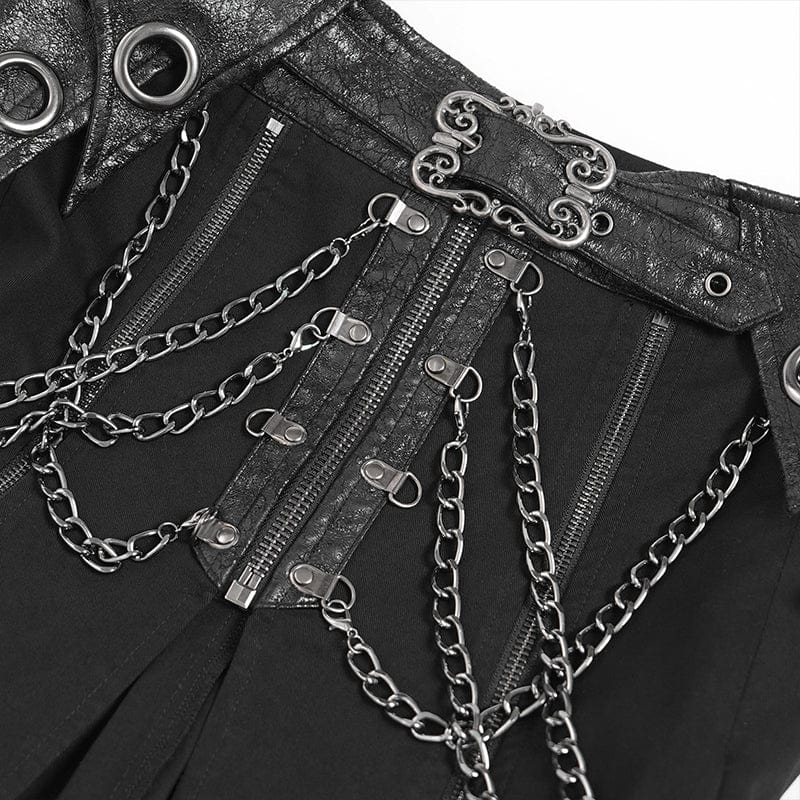 DEVIL FASHION Men's Punk Eyelet Buckle-up Chained Skirt