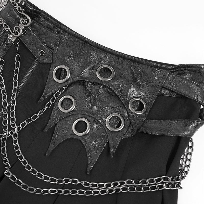 DEVIL FASHION Men's Punk Eyelet Buckle-up Chained Skirt