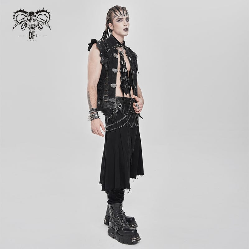 DEVIL FASHION Men's Punk Eyelet Buckle-up Chained Skirt
