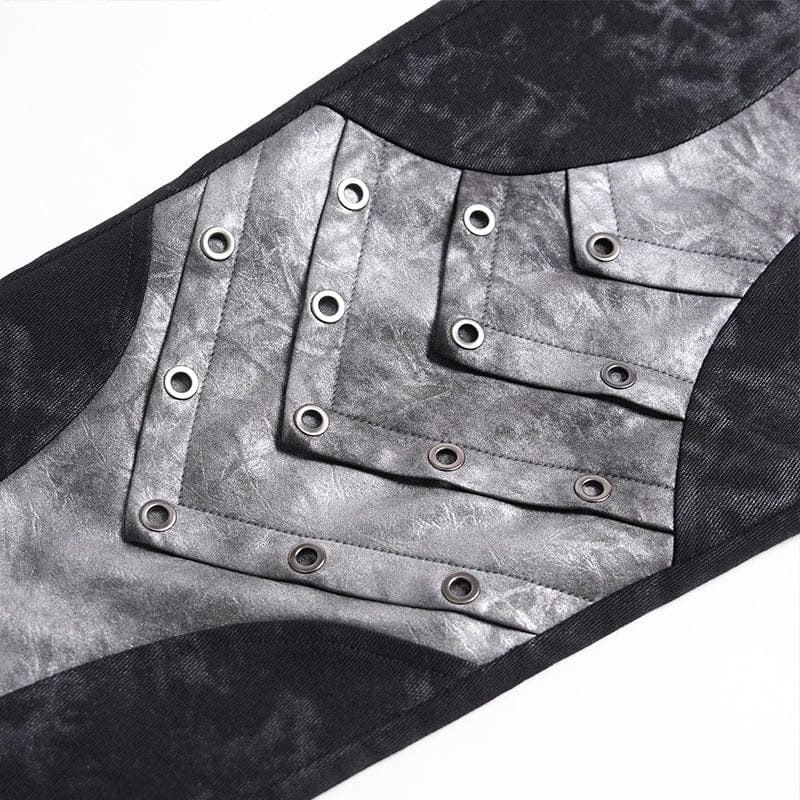 DEVIL FASHION Men's Punk Eyelet Layered Patchwork Pants