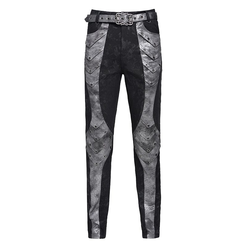 DEVIL FASHION Men's Punk Eyelet Layered Patchwork Pants