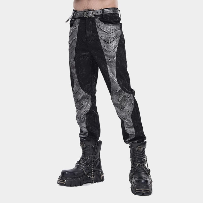 DEVIL FASHION Men's Punk Eyelet Layered Patchwork Pants