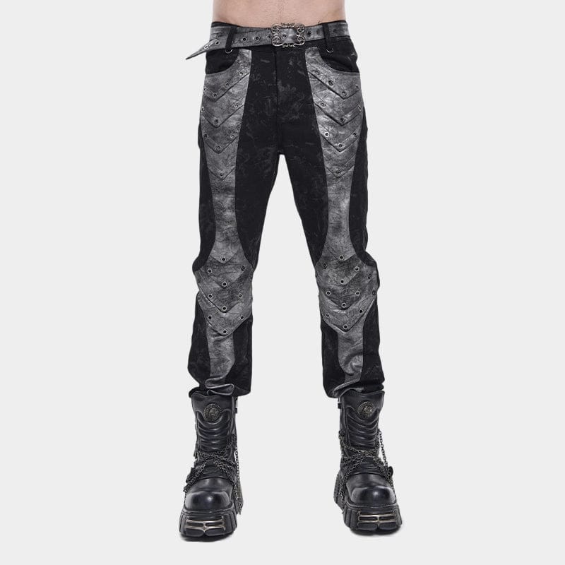 DEVIL FASHION Men's Punk Eyelet Layered Patchwork Pants