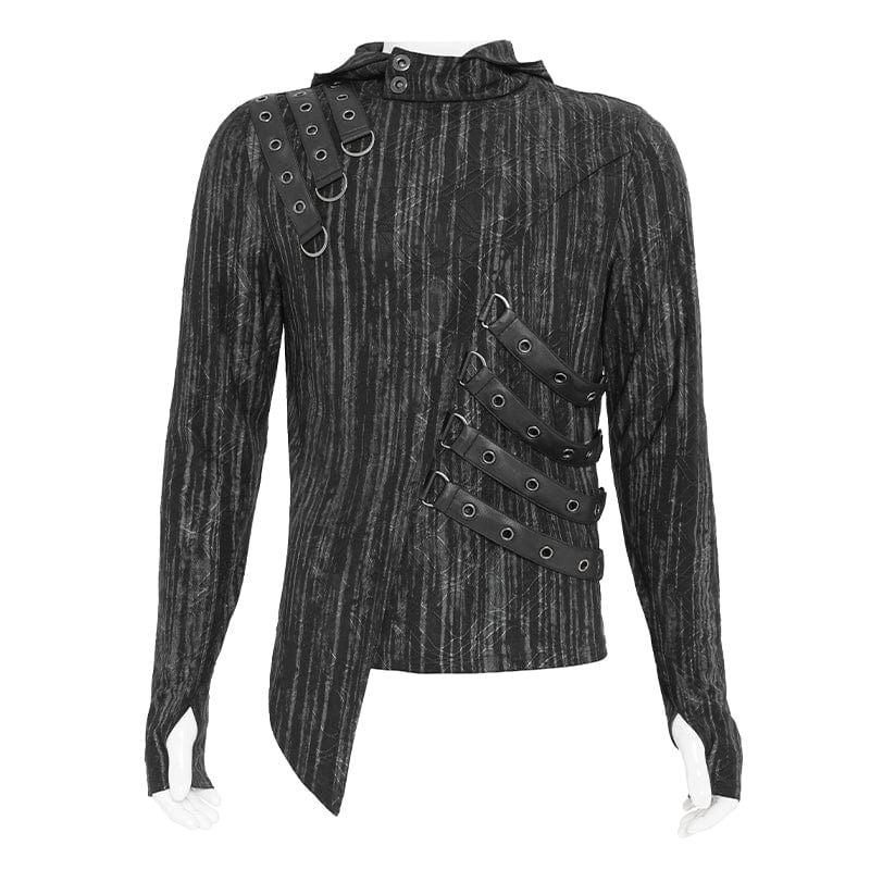 DEVIL FASHION Men's Punk Eyelet Strap Irregular Hoodie