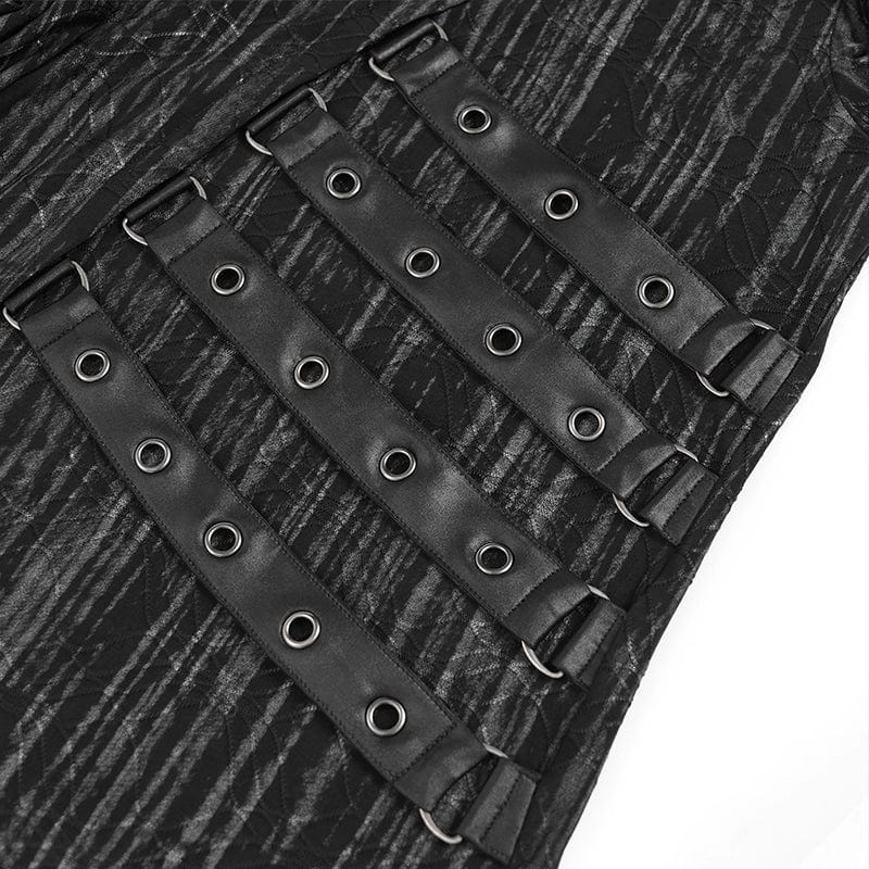 DEVIL FASHION Men's Punk Eyelet Strap Irregular Hoodie