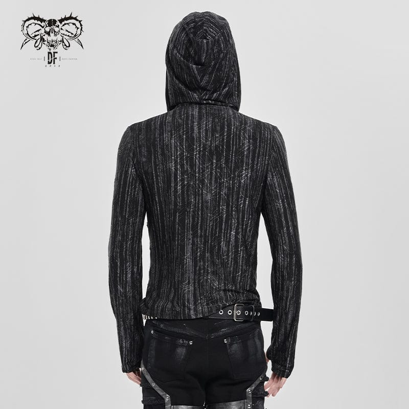 DEVIL FASHION Men's Punk Eyelet Strap Irregular Hoodie
