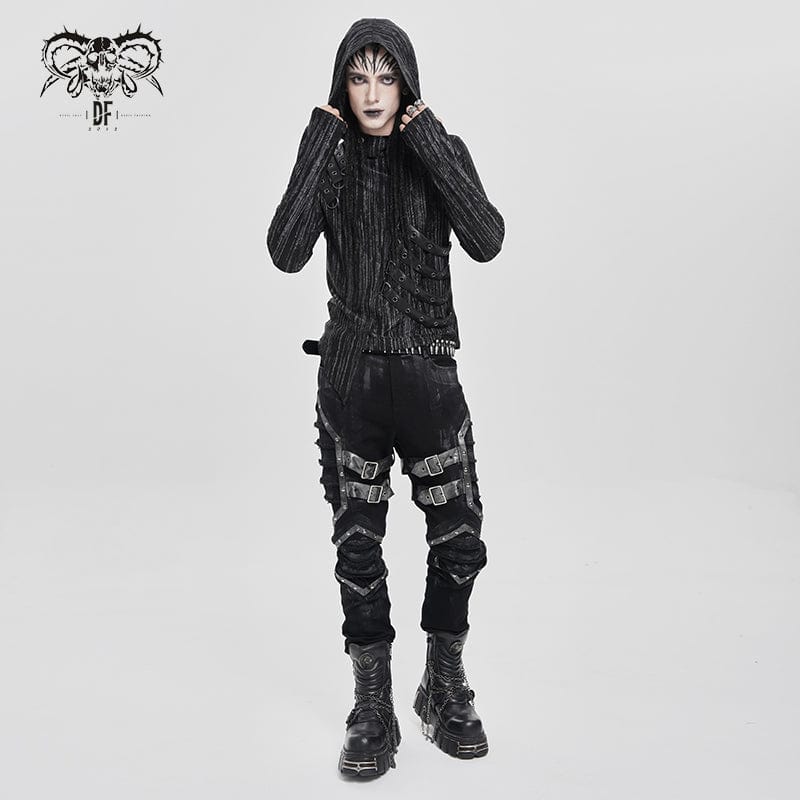 DEVIL FASHION Men's Punk Eyelet Strap Irregular Hoodie