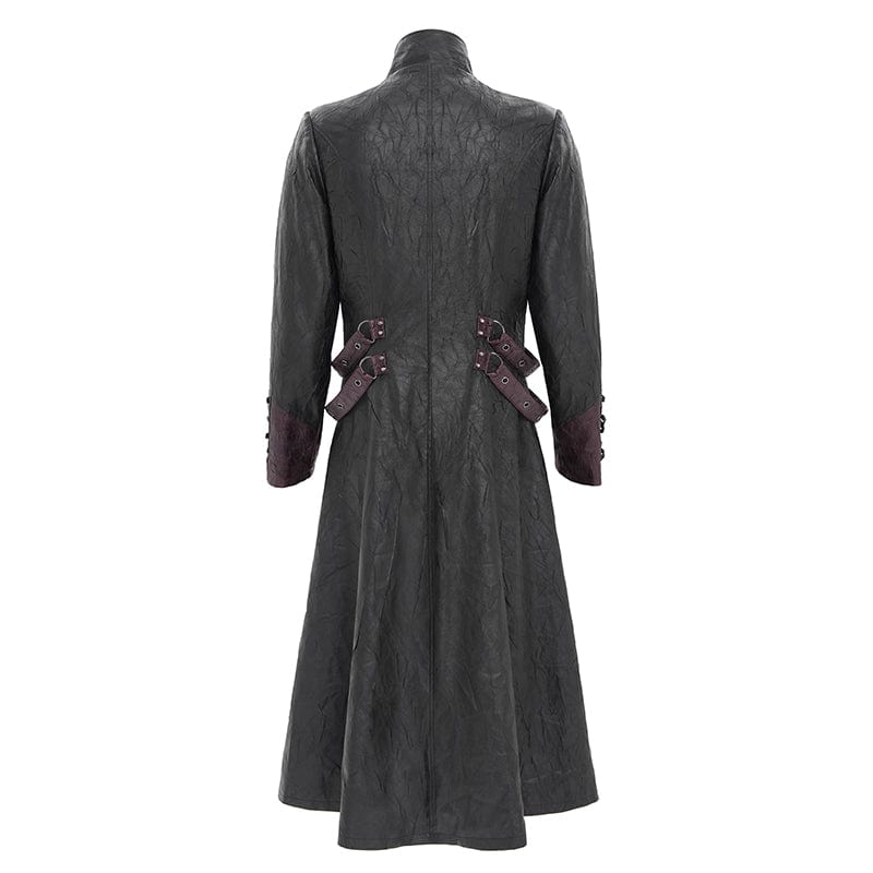 DEVIL FASHION Men's Punk Eyelet Strappy Zip Coat Black-Red