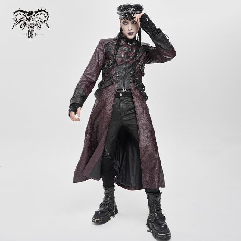 DEVIL FASHION Men's Punk Eyelet Strappy Zip Coat Red